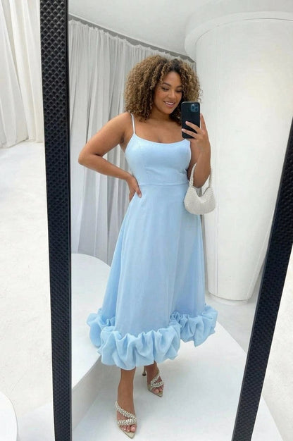 Poplin Scoop Neck Tiered Midi Dress