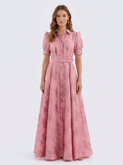 Puff Sleeve Belted Maxi Shirt Dress