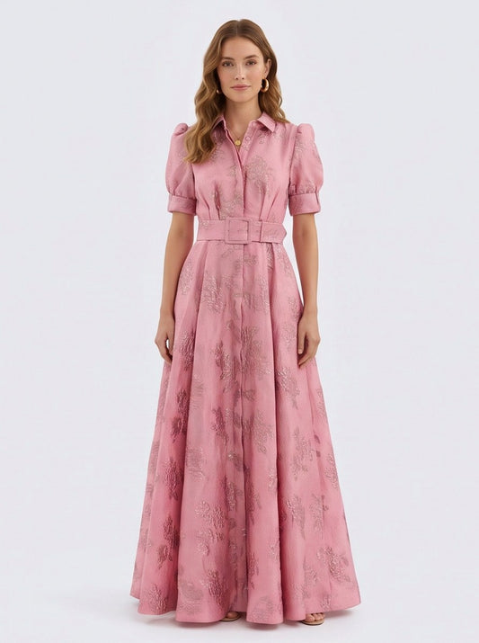 Puff Sleeve Belted Maxi Shirt Dress