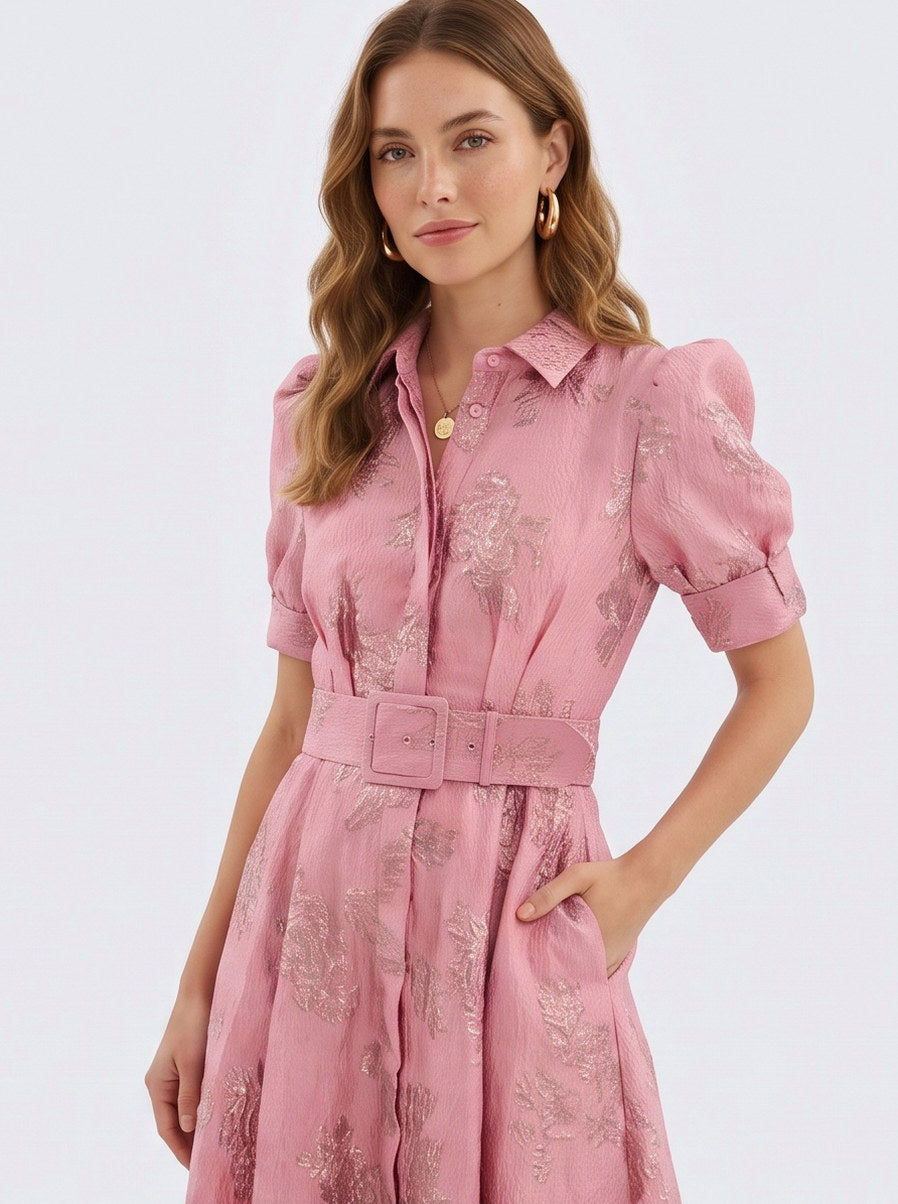Puff Sleeve Belted Maxi Shirt Dress