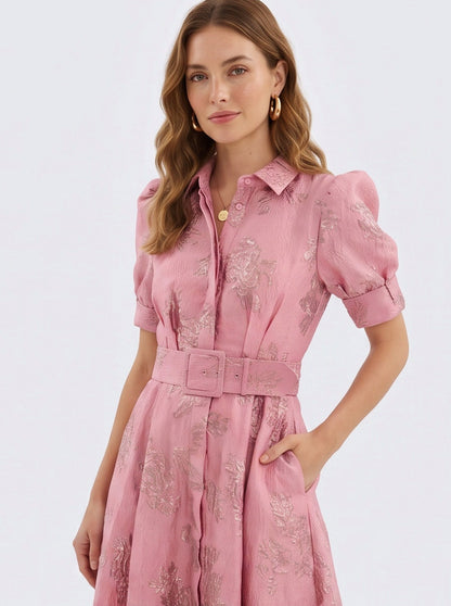 Puff Sleeve Belted Maxi Shirt Dress