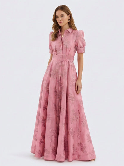 Puff Sleeve Belted Maxi Shirt Dress