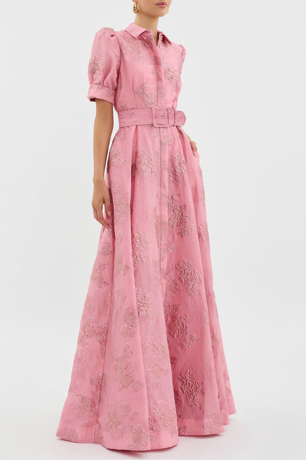 Puff Sleeve Belted Shirt Maxi Dress