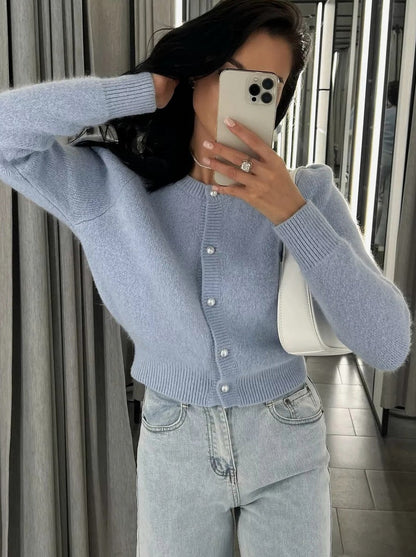 Puff Sleeve Knit Cardigan