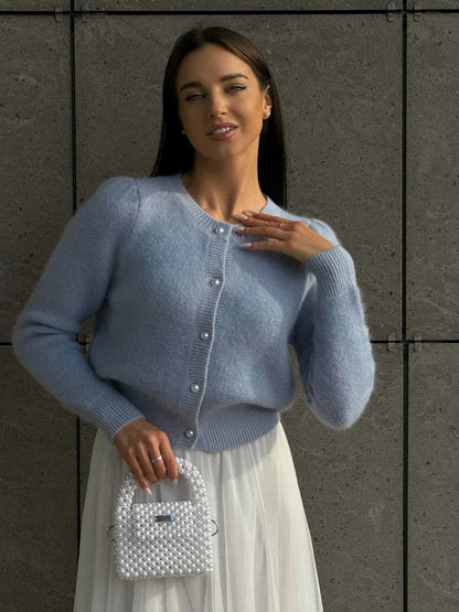 Puff Sleeve Knit Cardigan