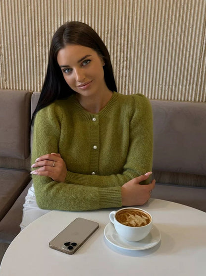 Puff Sleeve Knit Cardigan