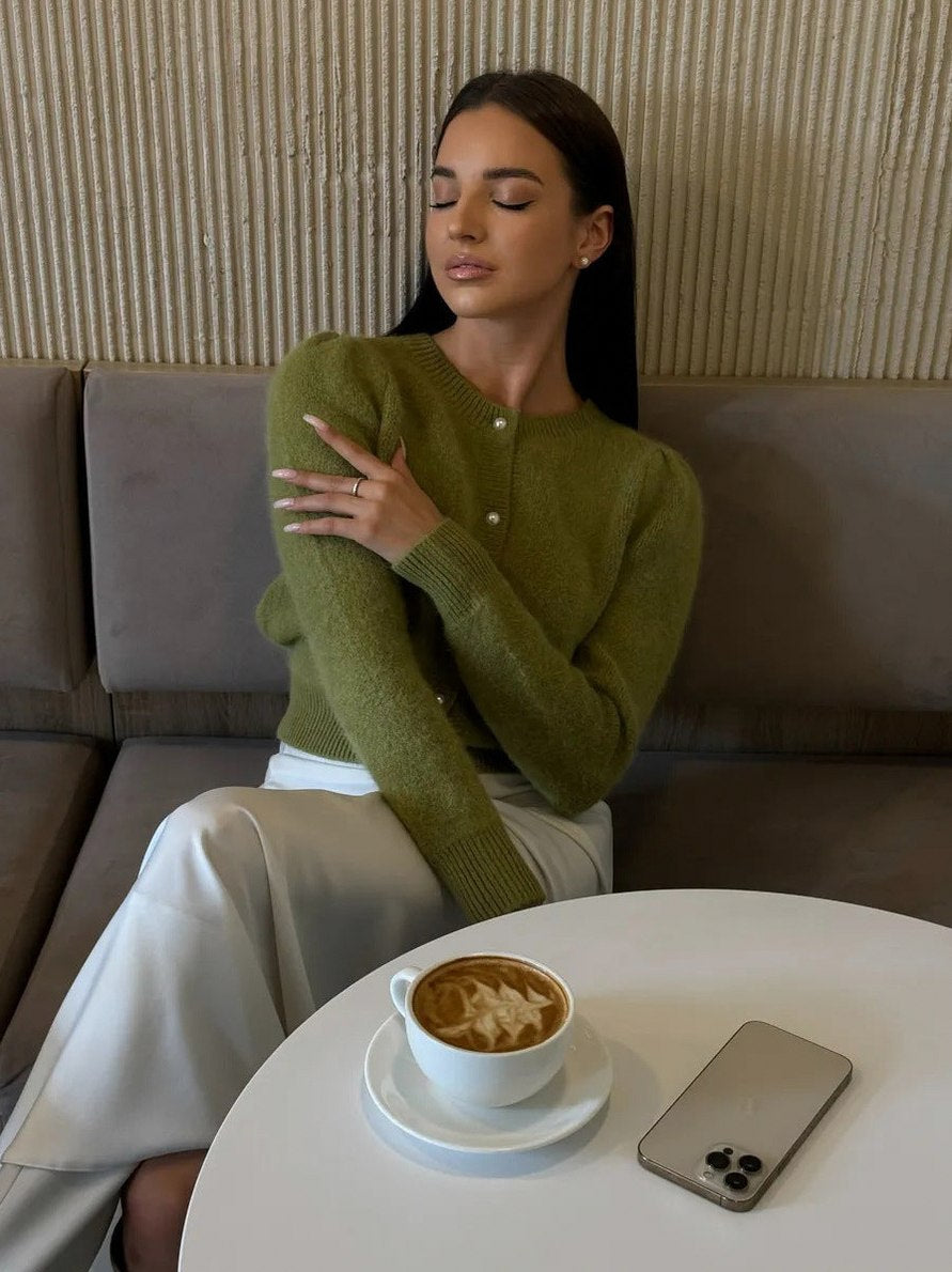 Puff Sleeve Knit Cardigan