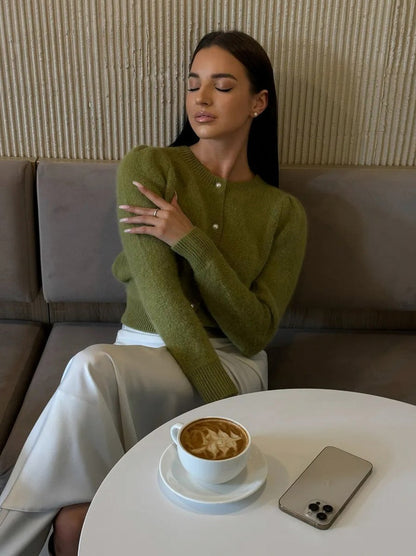 Puff Sleeve Knit Cardigan
