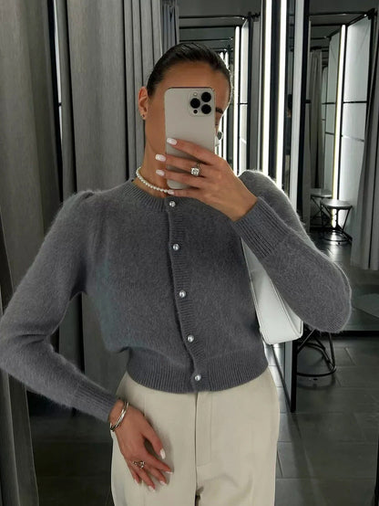 Puff Sleeve Knit Cardigan