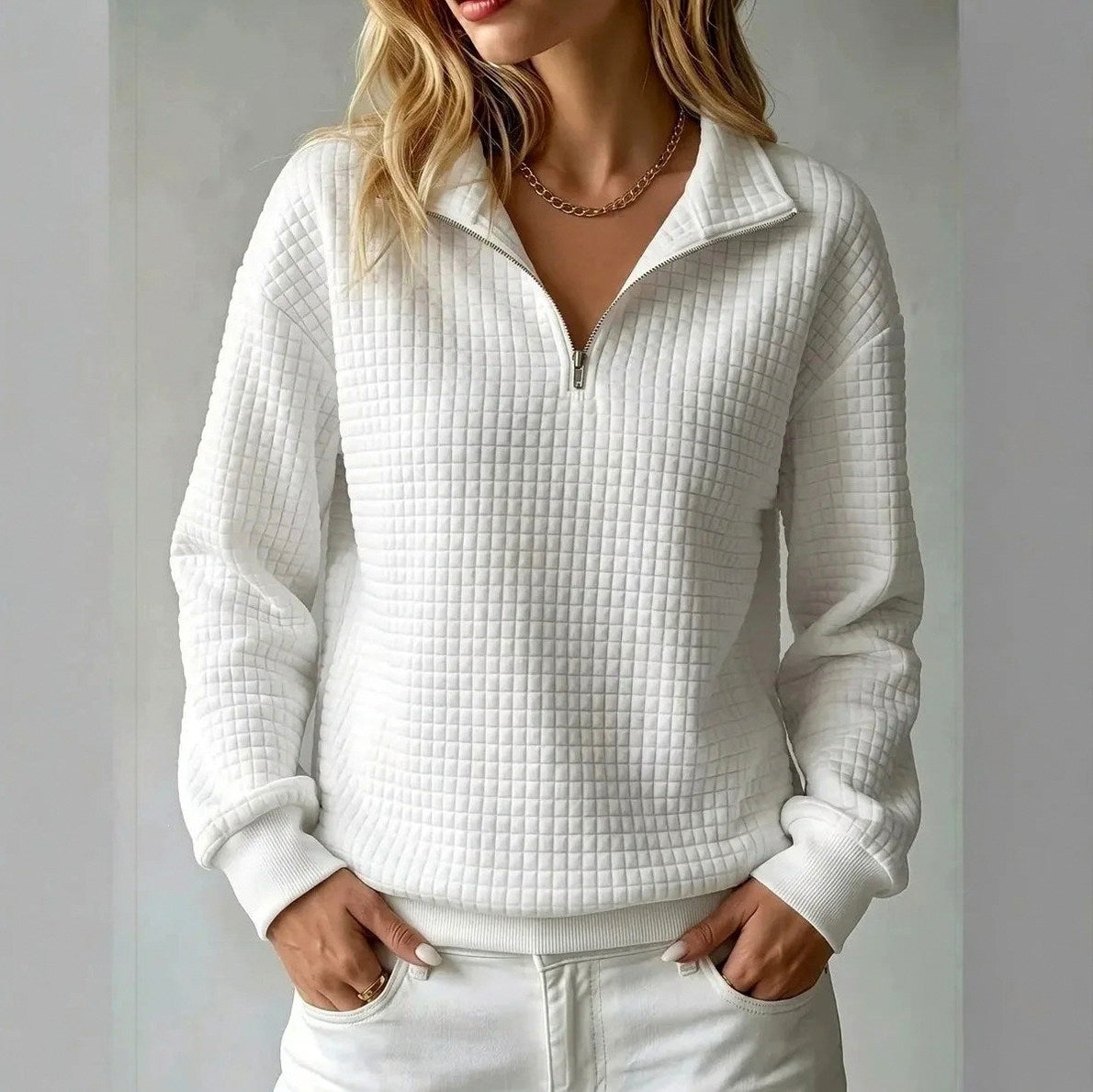 Quilted Quarter Zip Pullover Sweater
