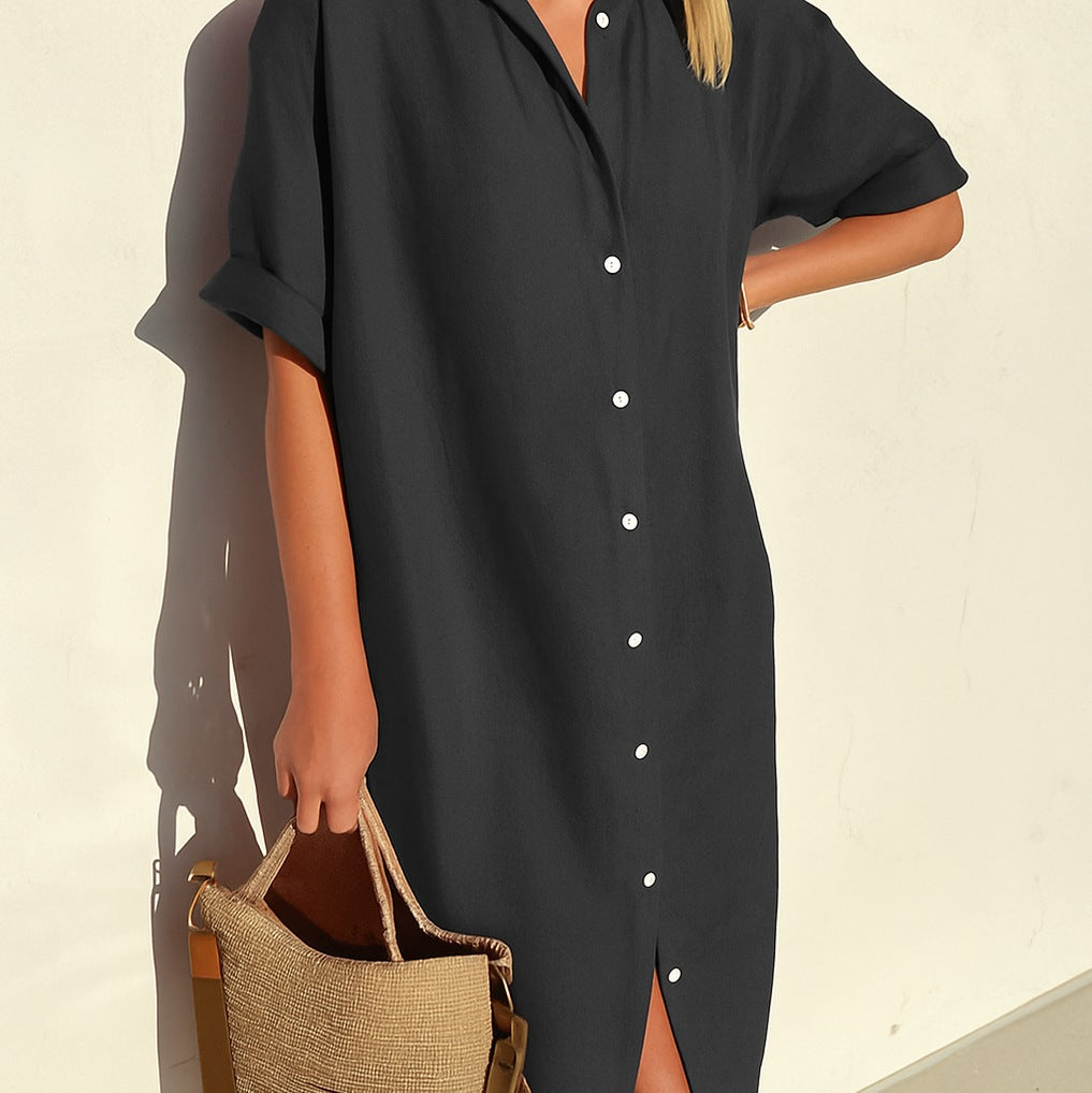 Relaxed Button Front Shirt Dress