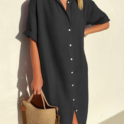 Relaxed Button Front Shirt Dress