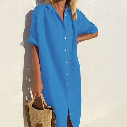 Relaxed Button Front Shirt Dress