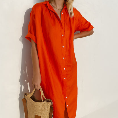 Relaxed Button Front Shirt Dress