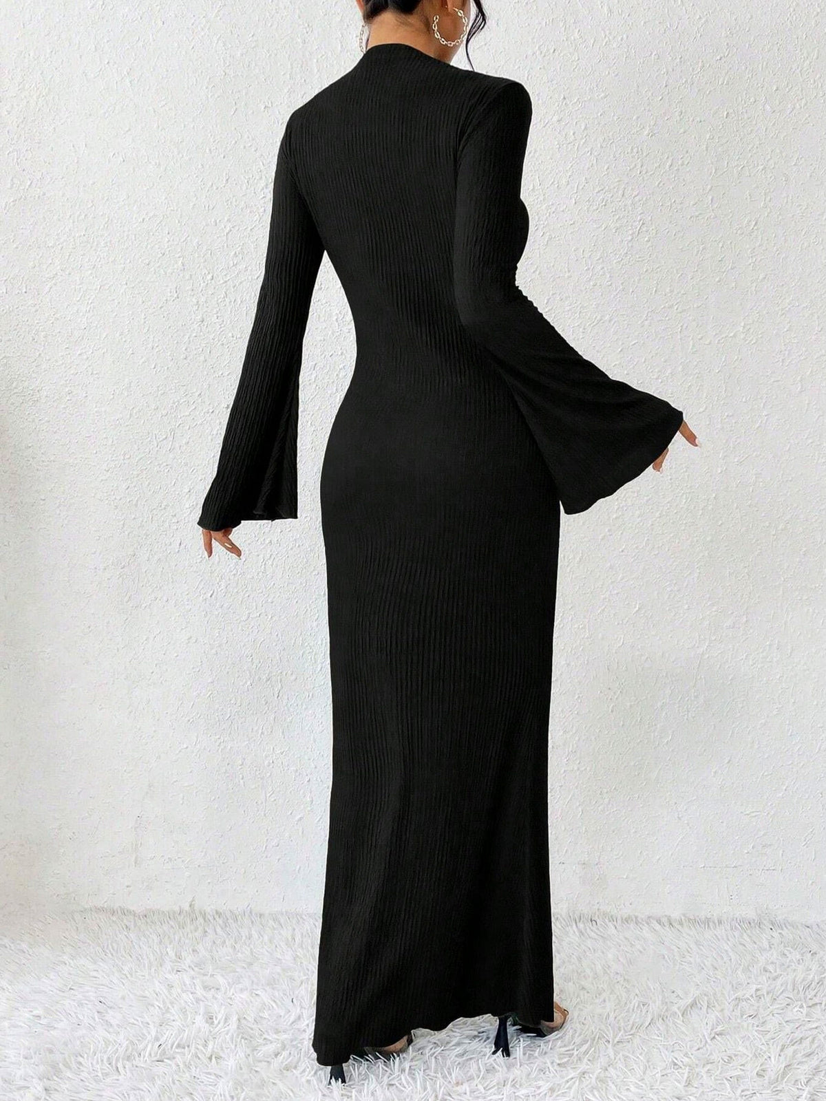 Ribbed Long Bell Sleeve Maxi Dress