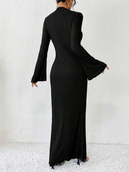 Ribbed Long Bell Sleeve Maxi Dress