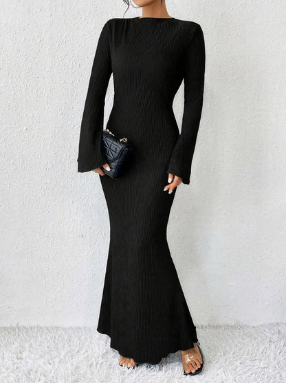Ribbed Long Bell Sleeve Maxi Dress