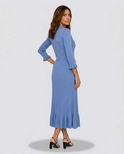 Ribbed Button Front Midi Sweater Dress