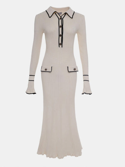 Ribbed Collared Maxi Sweater Dress
