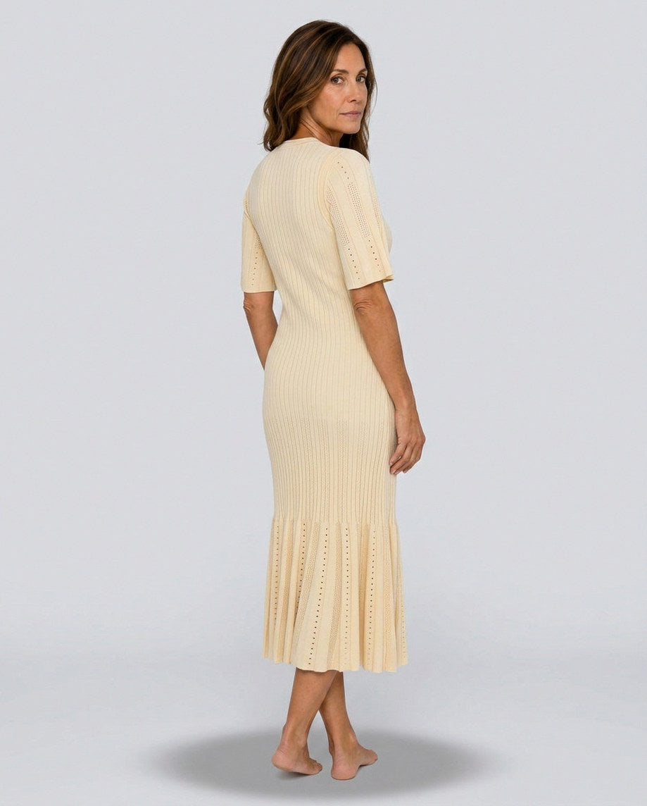 Ribbed Knit Button Front Midi Dress