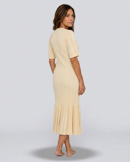 Ribbed Knit Button Front Midi Dress