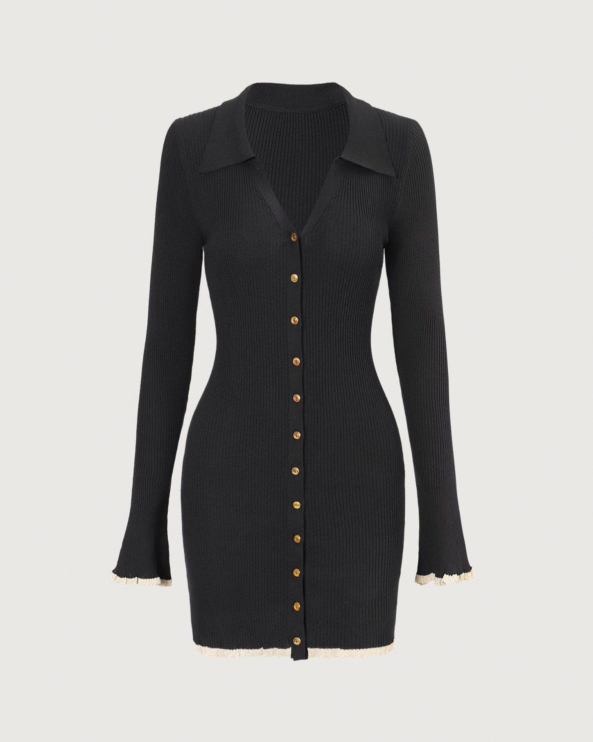 Ribbed Knit Button Mini Dress