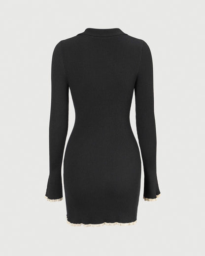 Ribbed Knit Button Mini Dress