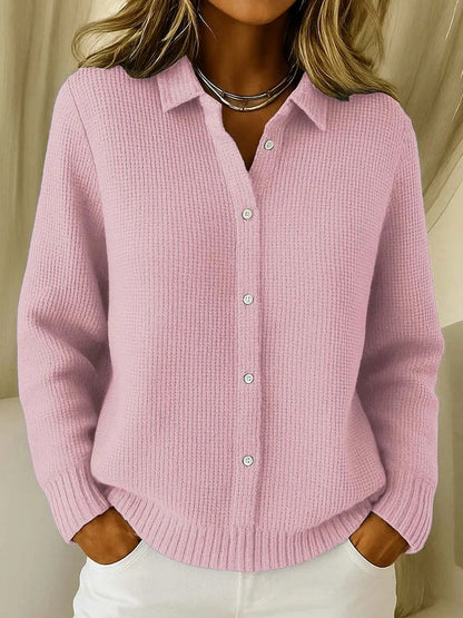 Ribbed Knit Collared Button Cardigan