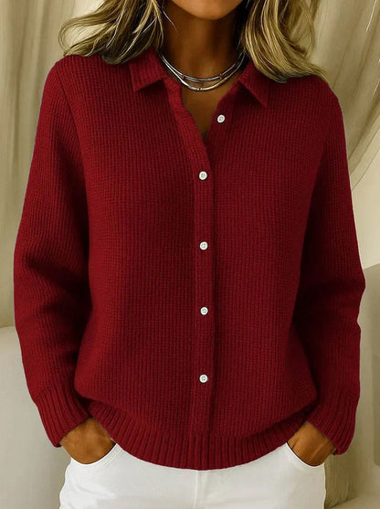 Ribbed Knit Collared Button Cardigan