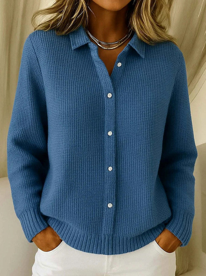 Ribbed Knit Collared Button Cardigan