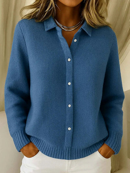 Ribbed Knit Collared Button Cardigan