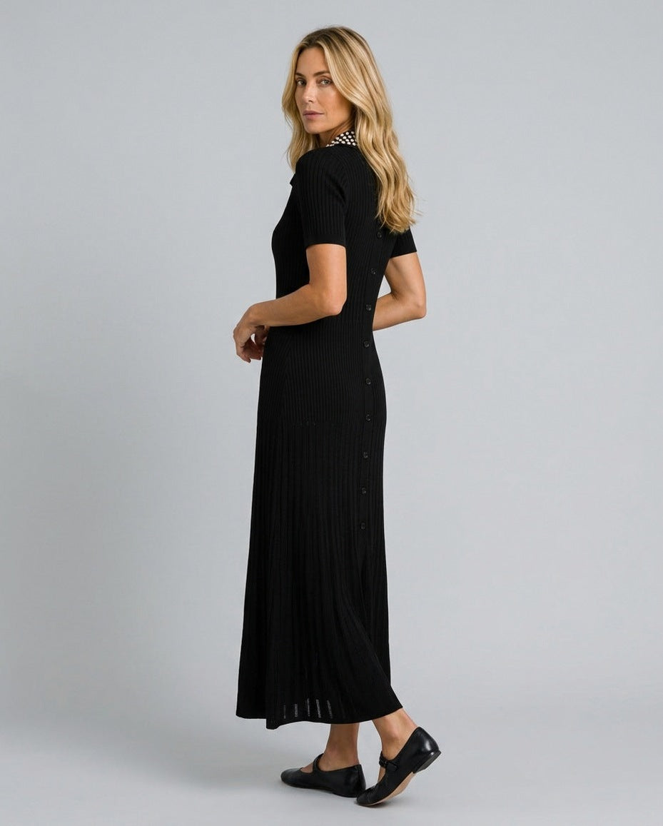 Ribbed Knit Collared Maxi Dress