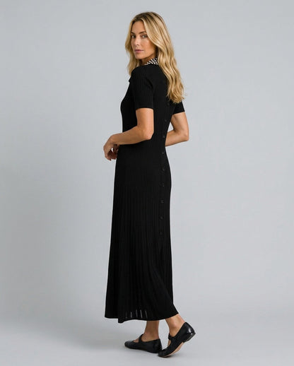Ribbed Knit Collared Maxi Dress