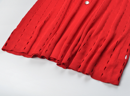 Ribbed Knit Collared Midi Sweater Dress