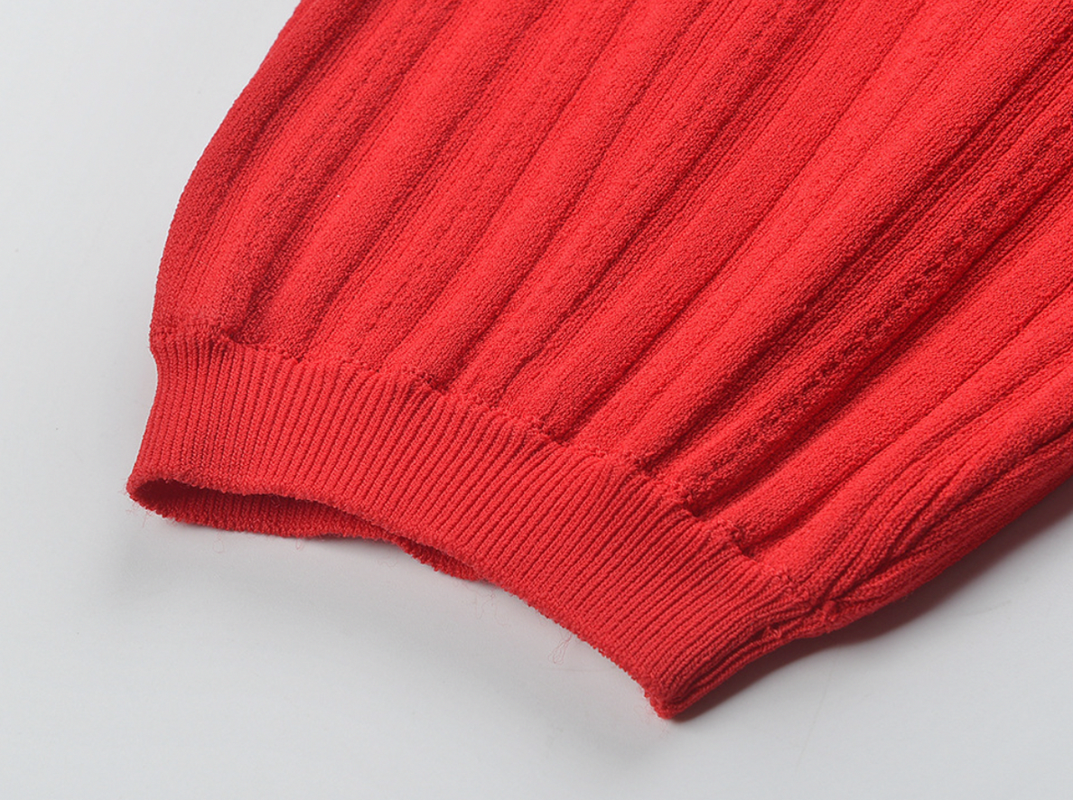 Ribbed Knit Collared Midi Sweater Dress