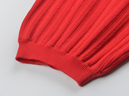Ribbed Knit Collared Midi Sweater Dress