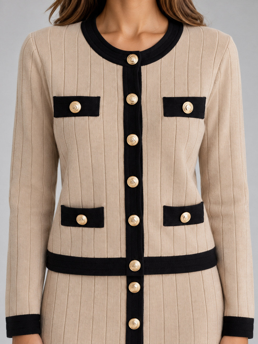 Ribbed Knit Long Sleeve Cardigan and Midi Skirt Set