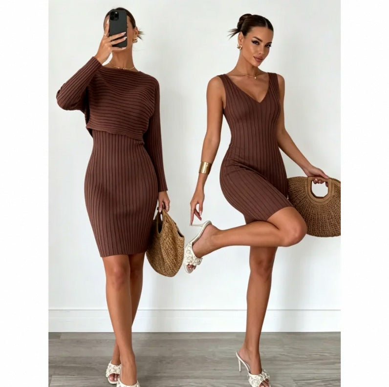 Ribbed Knit Shrug Mini Dress Set