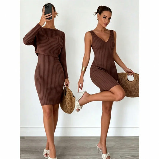 Ribbed Knit Shrug Mini Dress Set