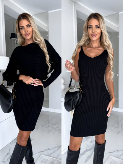 Ribbed Knit Shrug Mini Dress Set