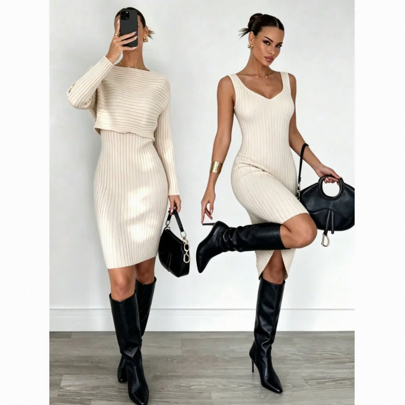 Ribbed Knit Shrug Mini Dress Set