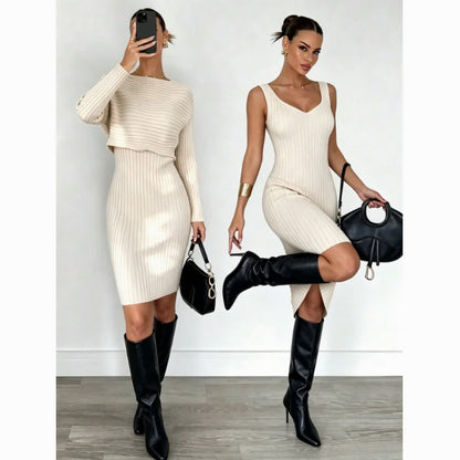 Ribbed Knit Shrug Mini Dress Set