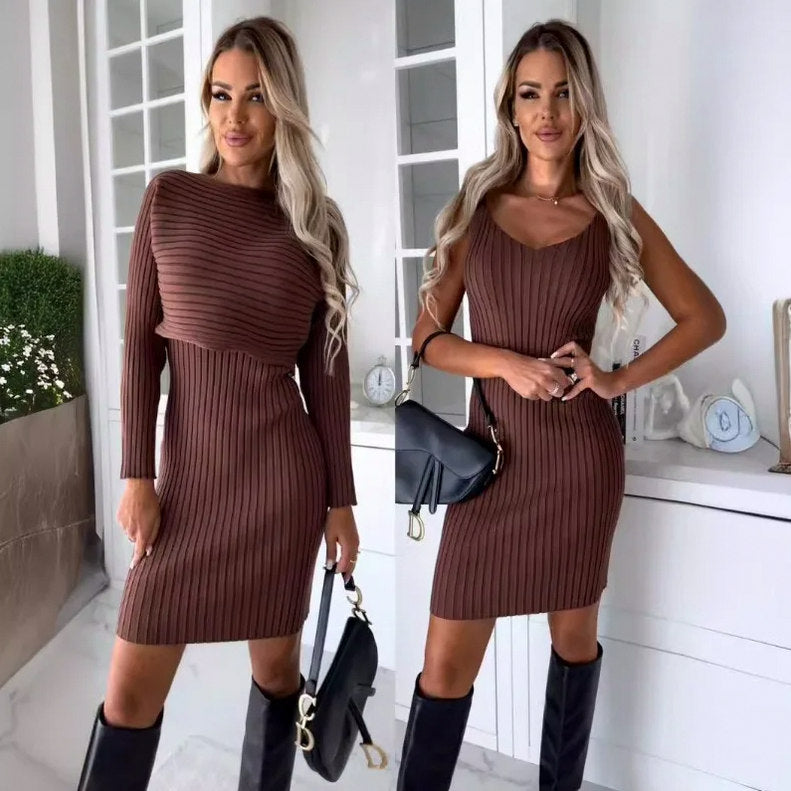Ribbed Knit Shrug Mini Dress Set
