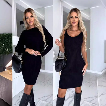 Ribbed Knit Shrug Mini Dress Set