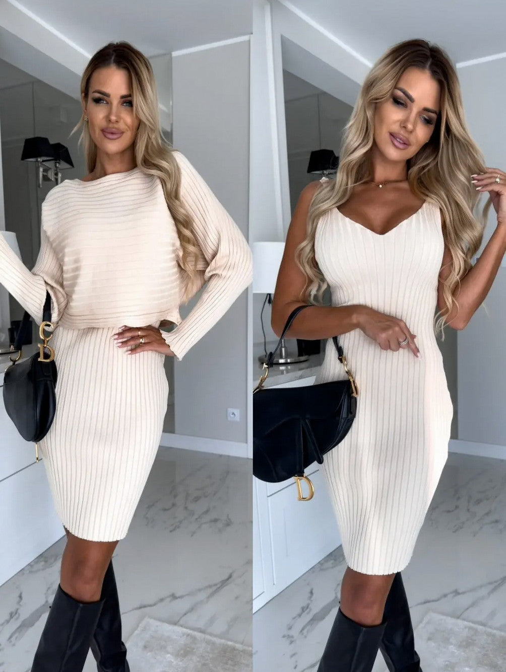Ribbed Knit Shrug Mini Dress Set