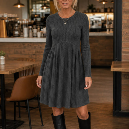 Ribbed Long Sleeve Babydoll Sweater Dress
