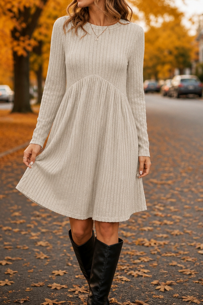 Ribbed Long Sleeve Babydoll Sweater Dress