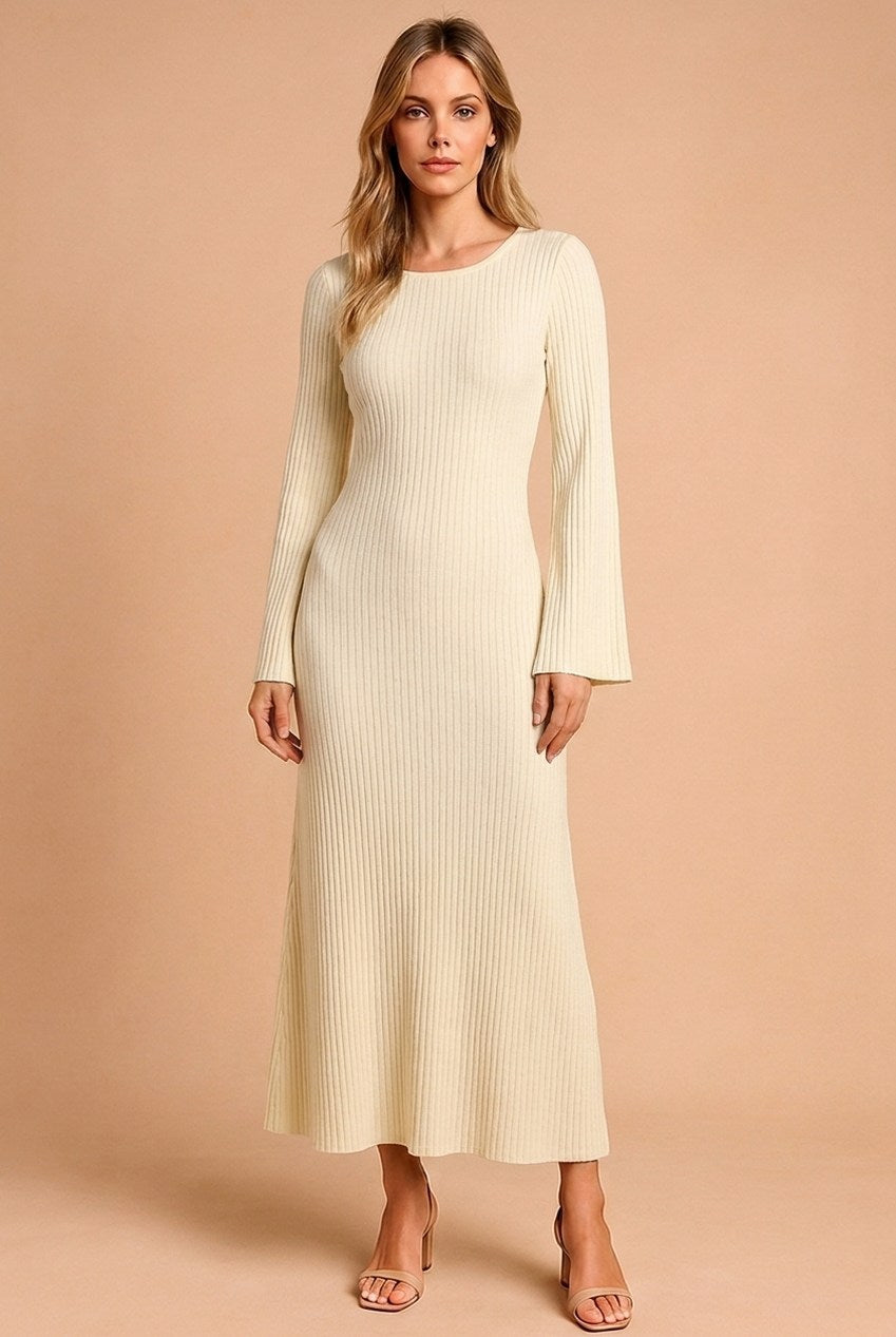 Ribbed Long Sleeve Sweater Dress