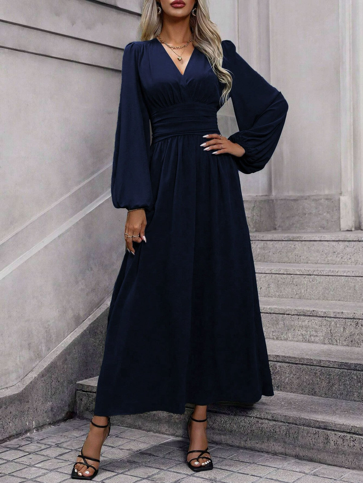 Ruched Long Sleeve Maxi Dress
