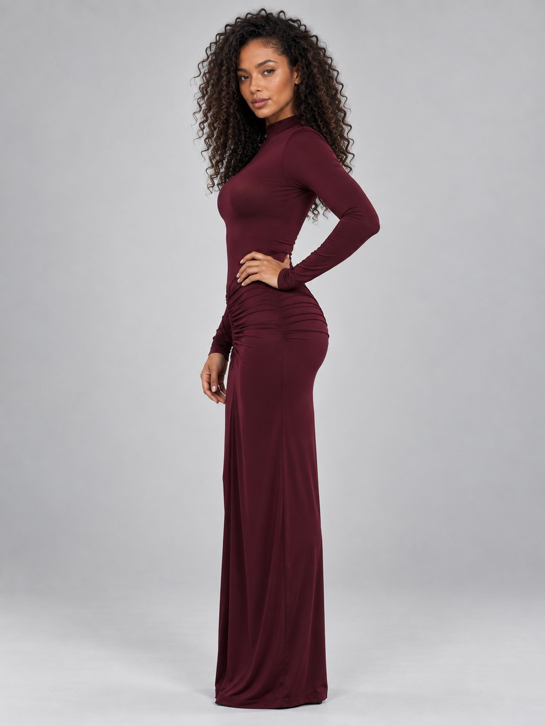 Ruched Long Sleeve Maxi Dress